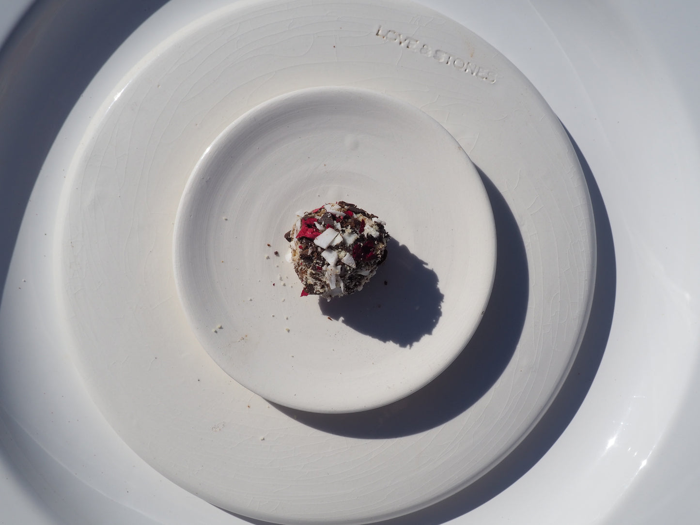 HAPPINESS – a bite with shredded coconut, date, condensed milk & 70% dark chocolate and Lion`Mane