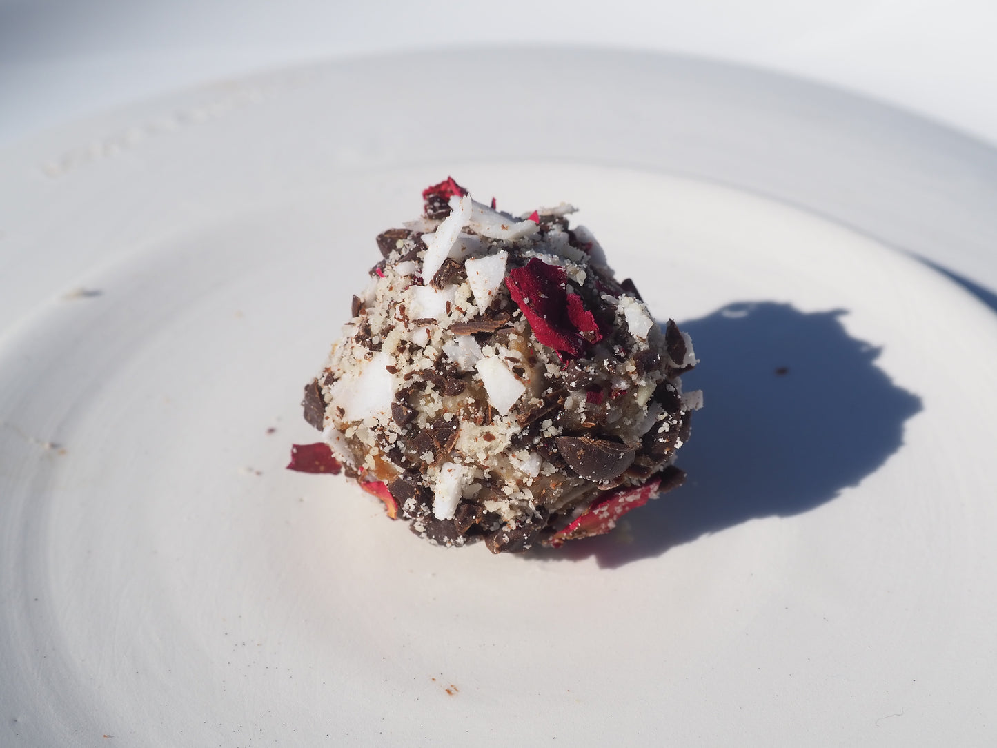 HAPPINESS – a bite with shredded coconut, date, condensed milk & 70% dark chocolate and Lion`Mane