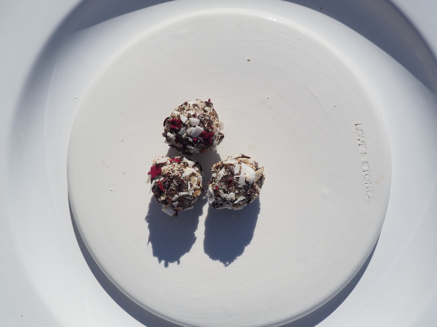 HAPPINESS – a bite with shredded coconut, date, condensed milk & 70% dark chocolate and Lion`Mane