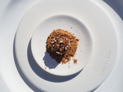 NOW – A bite with oat, walnut, almonds, cacao powder, dates, chili flakes, salt,  70% dark chocolate and Cordyceps