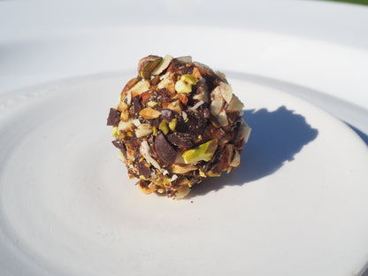 BALANCE – A bite with date, cashew, almonds, pistachio, pumpkin seed, chia seed, salt, 70% dark chocolate and Reishi