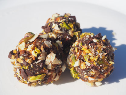 BALANCE – A bite with date, cashew, almonds, pistachio, pumpkin seed, chia seed, salt, 70% dark chocolate and Reishi